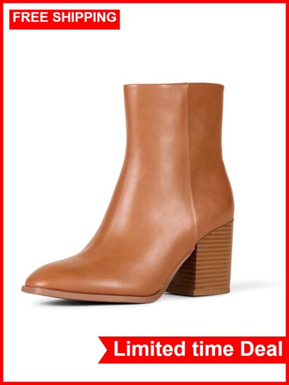 Women's Faux Leather Stacked Heel Ankle Boots Memory Foam Zip Booties